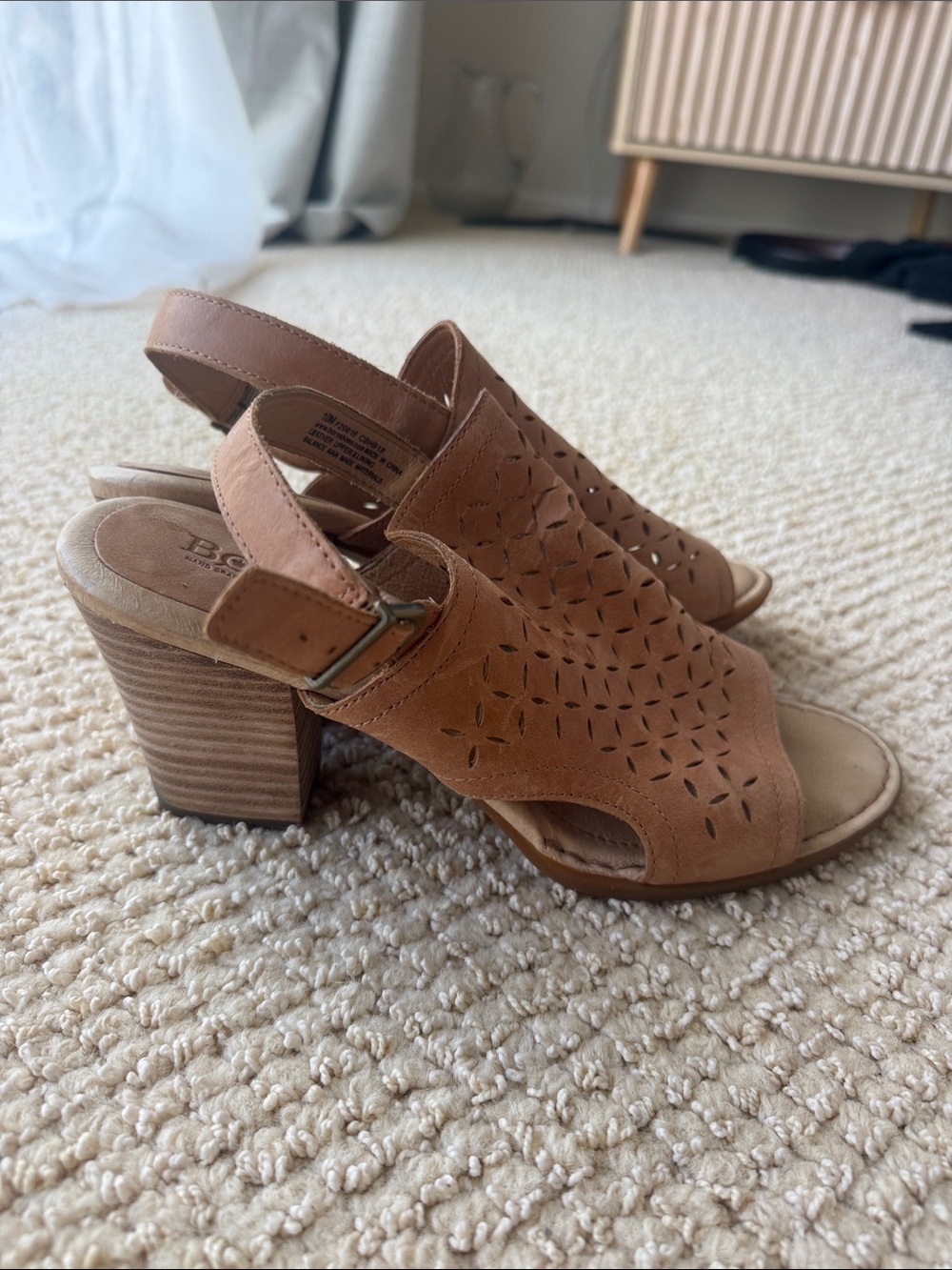 Born Rosa Perforated Slingback Block Heel Sandal - Brown size 10